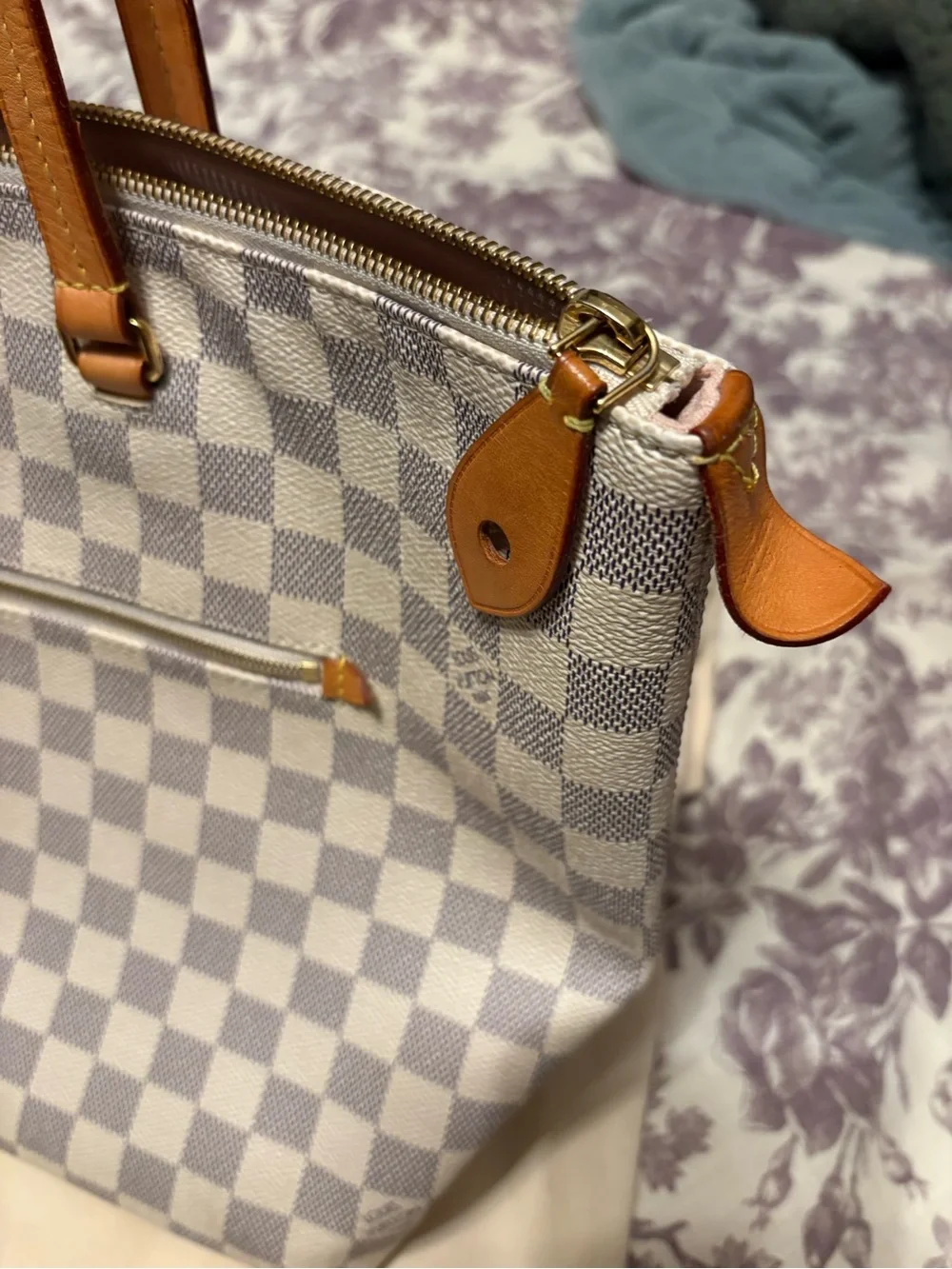 Louis Vuitton Damier Azur Iena MM Canvas Tote with rose ballerina pink interior